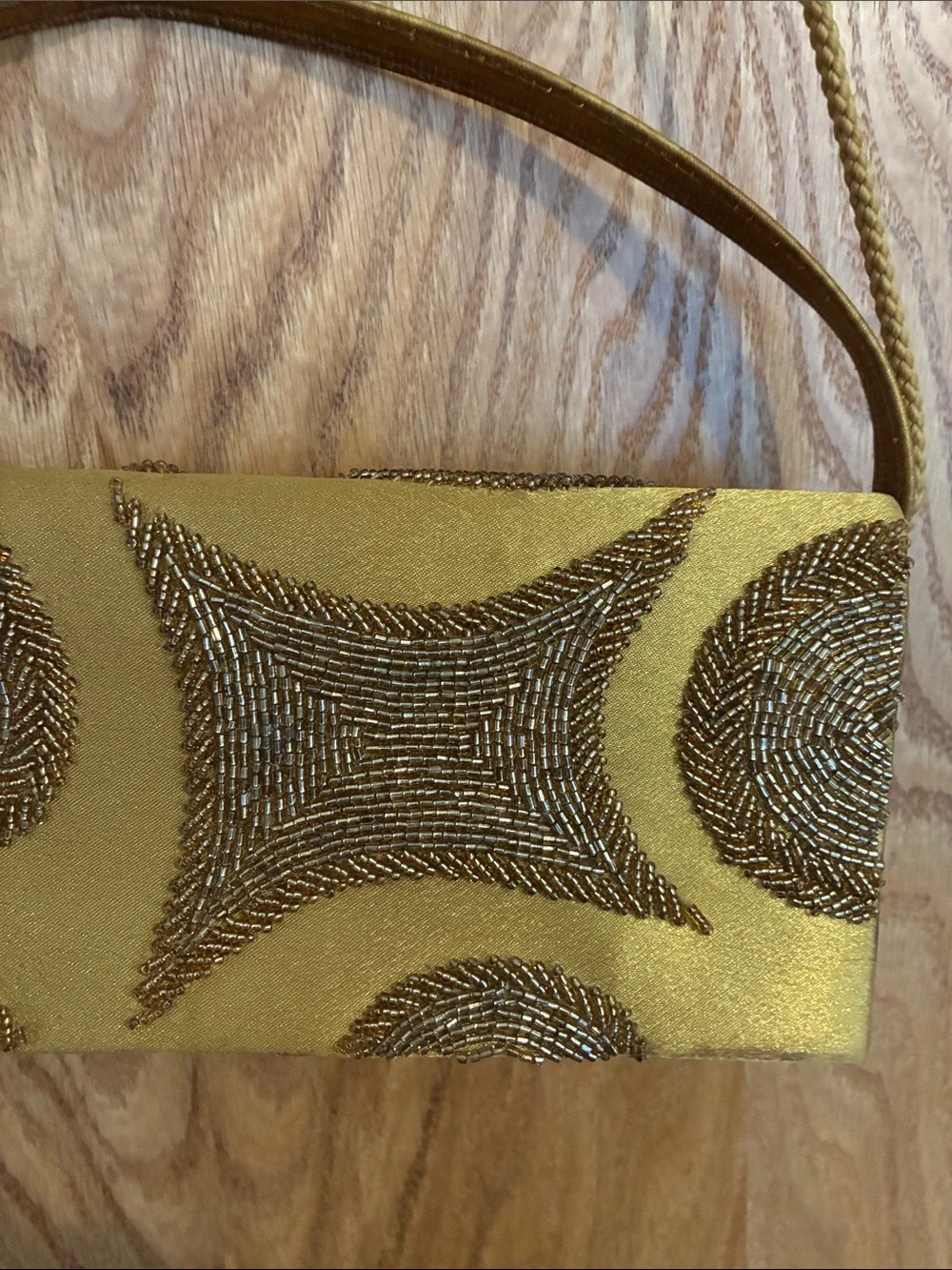 Bijoux Terner Gold Embroidered Evening Clutch with Chain Strap
